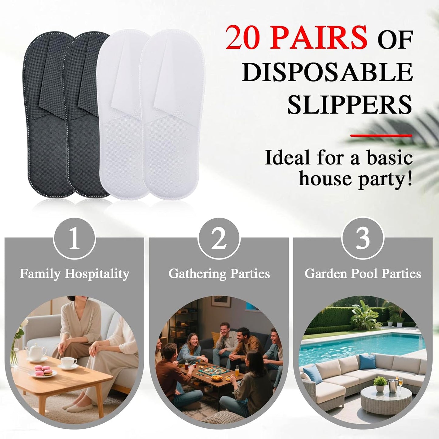 20 Pairs Disposable Slippers Bulk – 10 White & 10 Gray Disposable Slipper for Guests, Hotel Spa Guest Slippers Closed‑Toe for Travel Home WN420