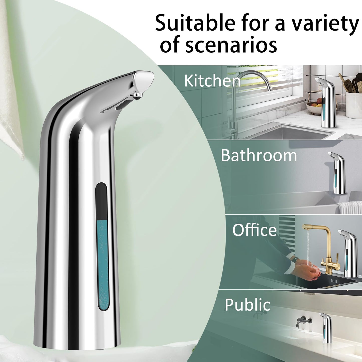 Automatic Soap Dispenser Touchless,400ML Hand & Dish Countertop Electric Liquid Dispenser with Sensor,Modern 4 Gear Adjustable Black Waterproof Battery Operated Kitchen Auto Soap Pump WN420