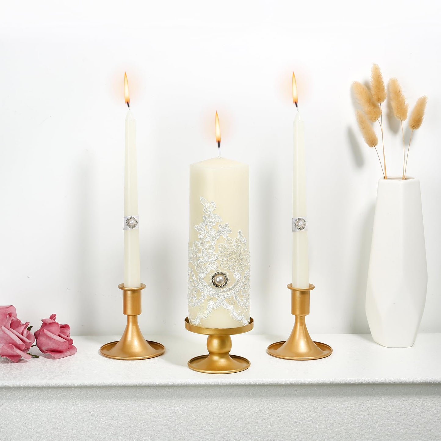 Unity Candle Holder - Unity Candle Holders for Weddings, Metal Unity Candlestick Holder Set of 3, Decorative Unity Candle Stand for Wedding Ceremony Table Centerpiece Decoration Gift (Silver) BST202
