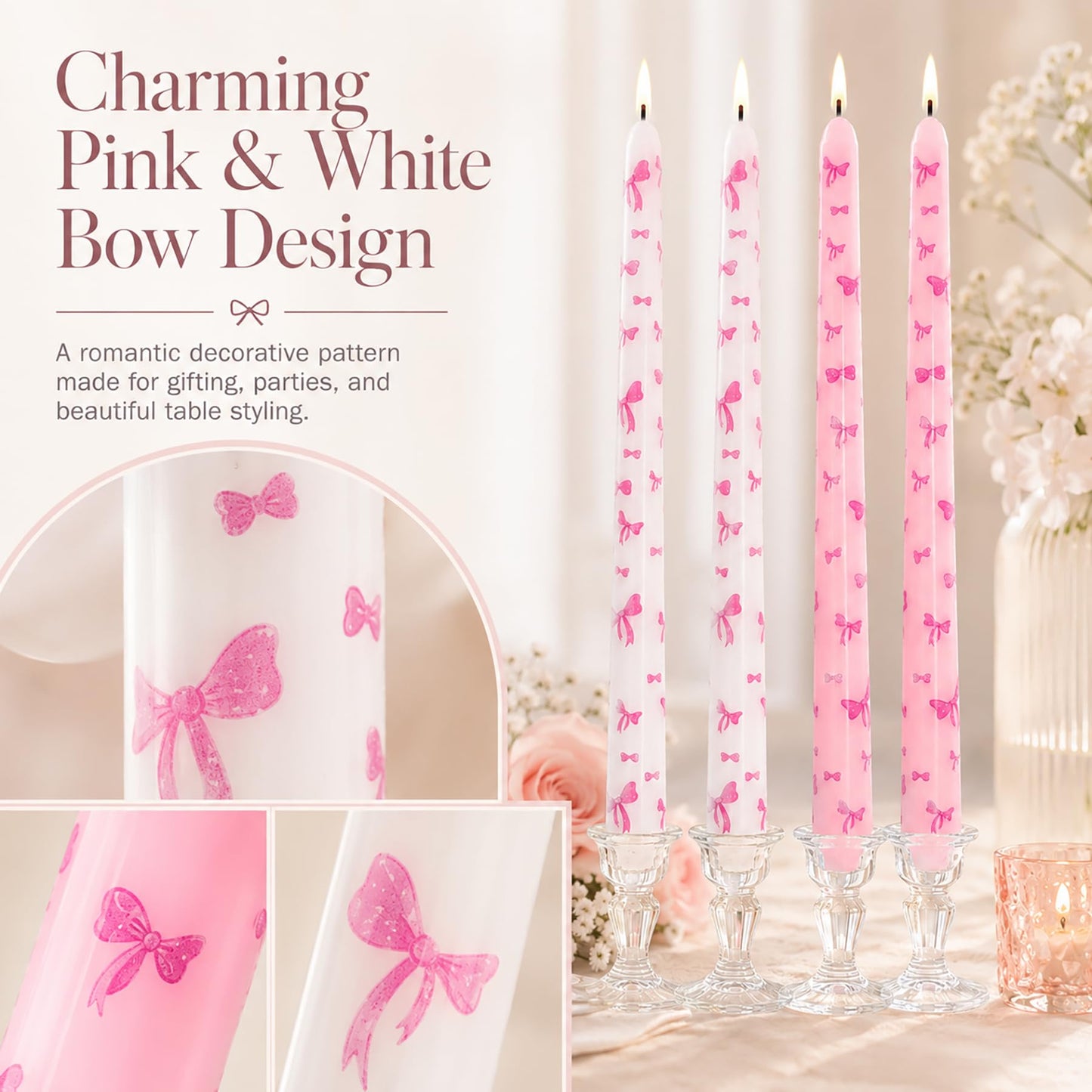 10 Inch Decorative Taper Candles, 4 Pack Birthday Balloon Print Candlesticks, Unscented Dripless Candles with Long Burn Time for Party, Holiday Table & Home Decor BST326H