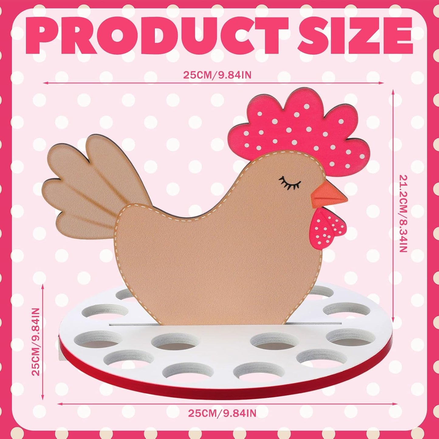 Junkin Rustic Wooden Hen Shaped Egg Holder Countertop, 16-hole Country Egg Storage Rack for Fresh Chicken, Duck, Quail and Turkey Eggs, Space Saving Farmhouse Country Decor Kitchen Organizer BST326H