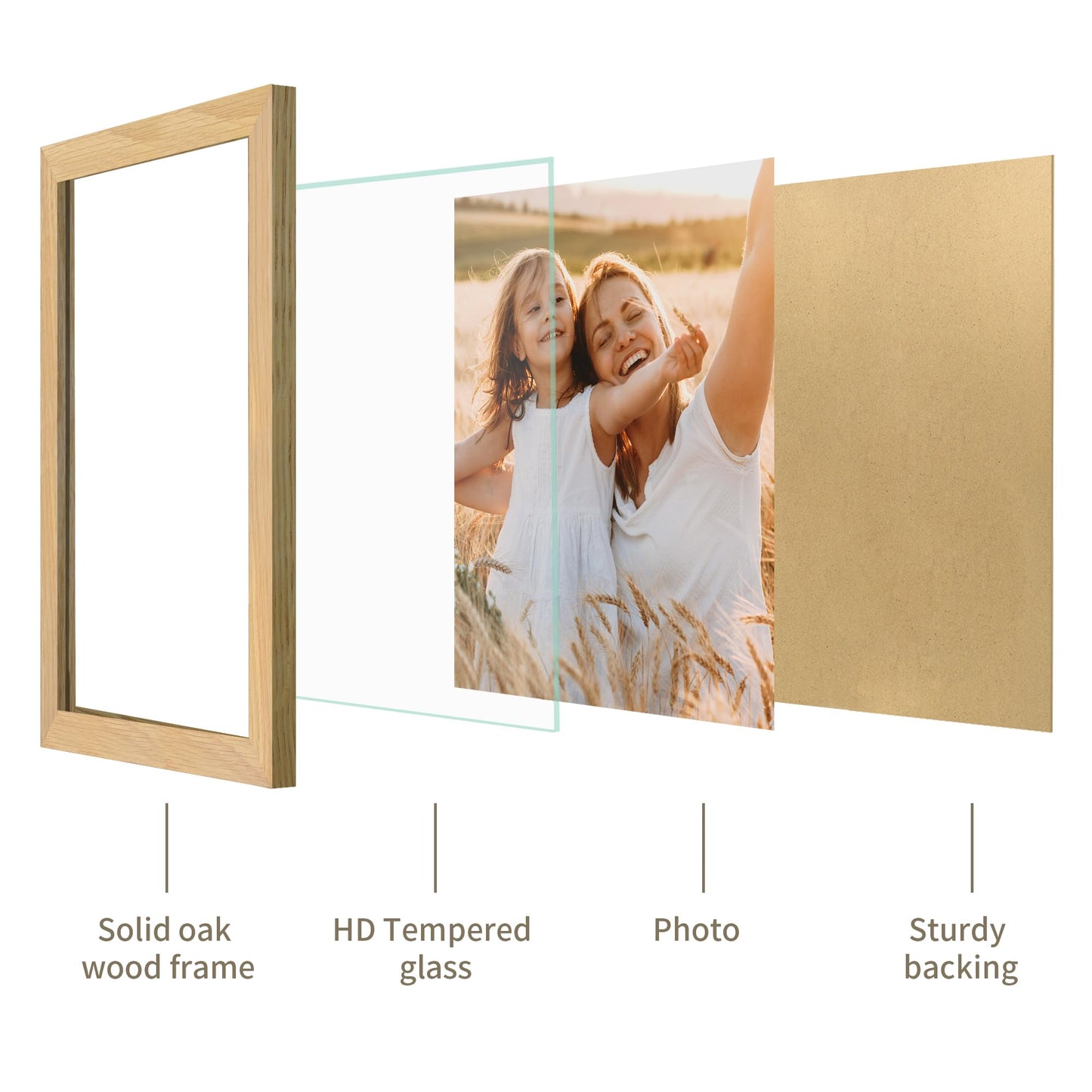 YESKAY 12x16 Picture Frame - 12 x 16 Photo Frame Made of Solid Oak Wood and Real Glass,Display Picture 4 Opening 5x7 with Mat or 12x16 Without Mat for Wall Mounting(Color Walnut) BST326H