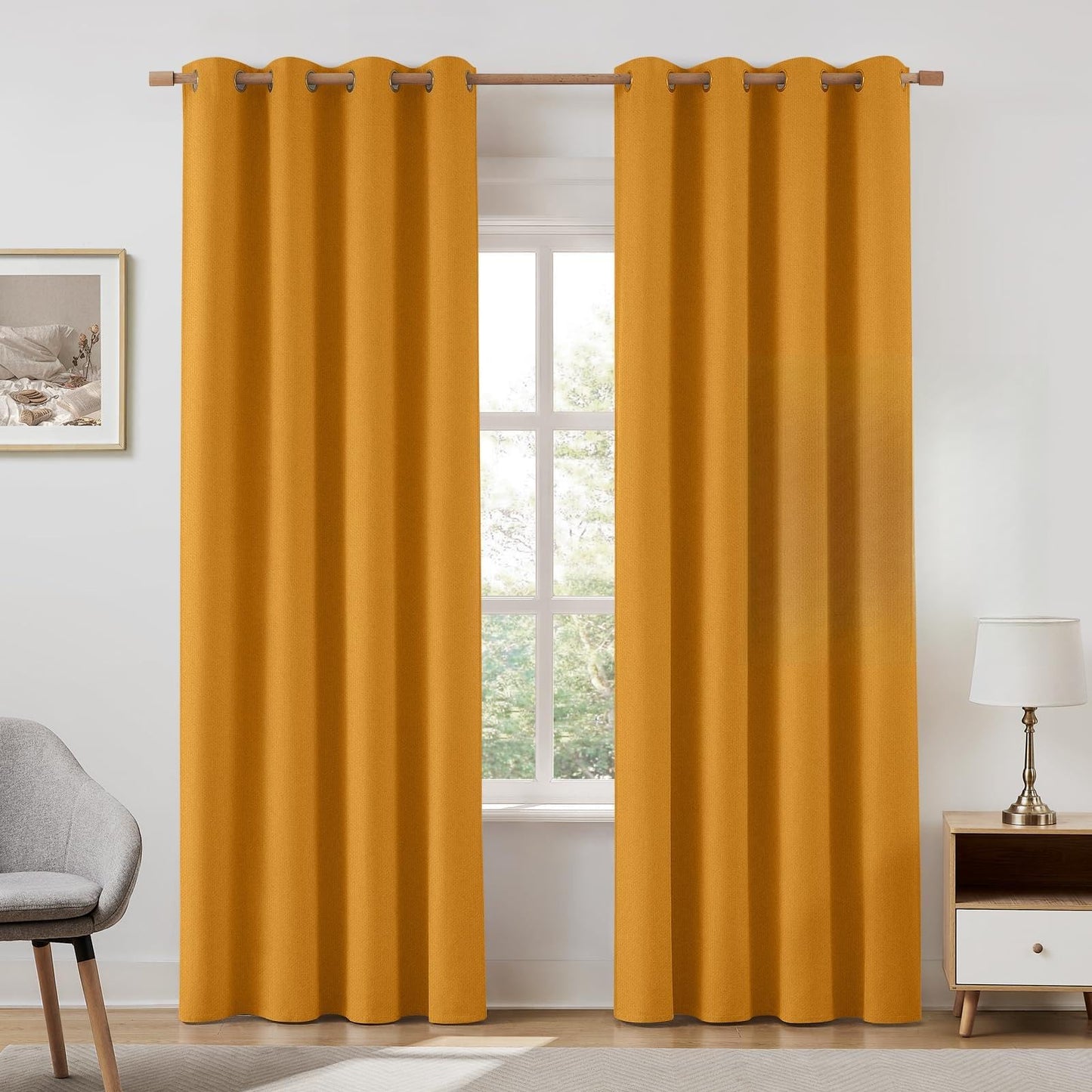 HOMEIDEAS 100% Ivory Cream Linen Blackout Curtains for Bedroom, 52 x 96 Inch Length 2 Panels Faux Linen Thermal Insulated Black Out Grommet Window Drapes for Living Room BST202