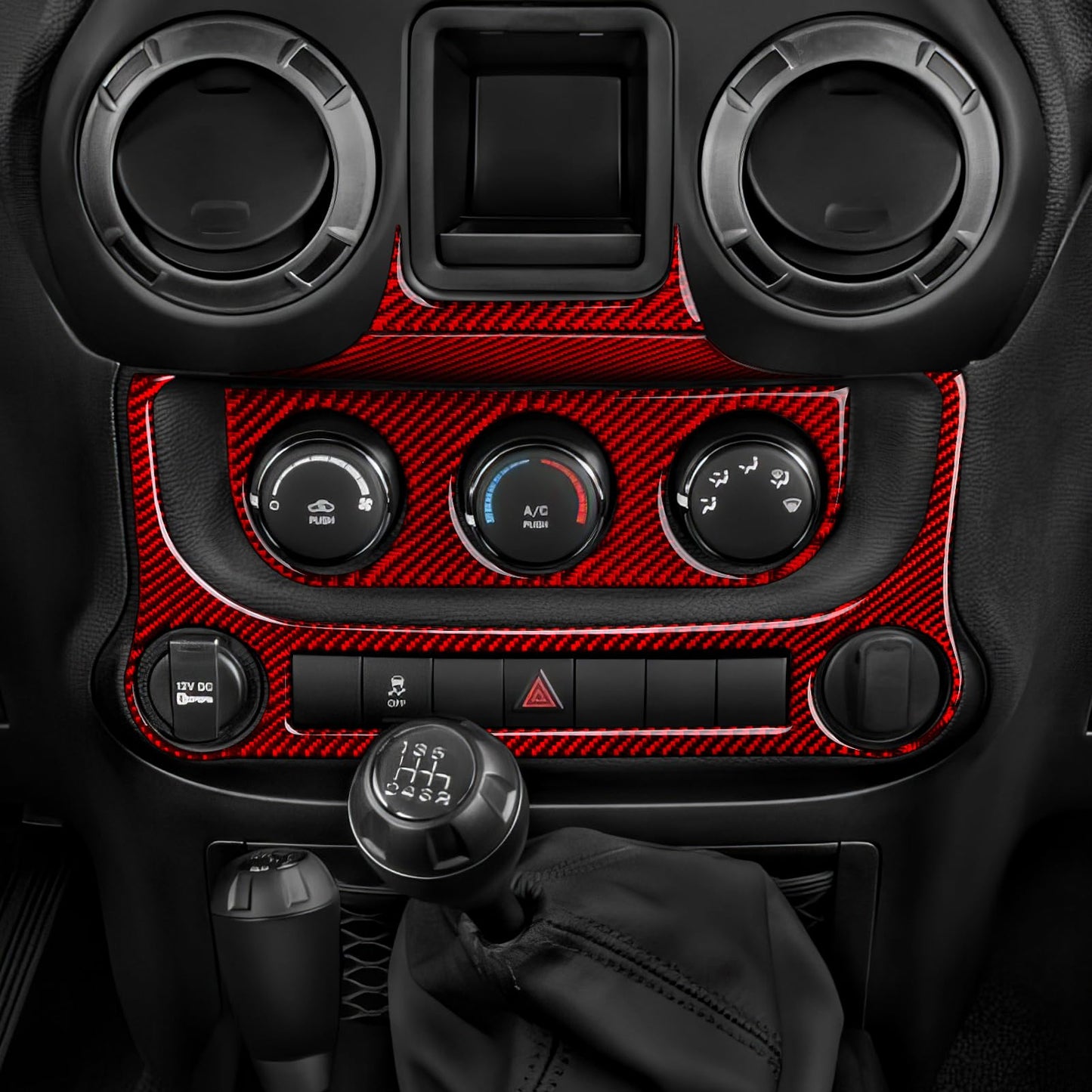 Car Gear Shift Lower Panel Sticker Carbon Fiber Decal Interior Trim Cover for Jeep Wrangler 2011 2012 2013 2014 2015 2016 2017 Accessories (Red) BST220