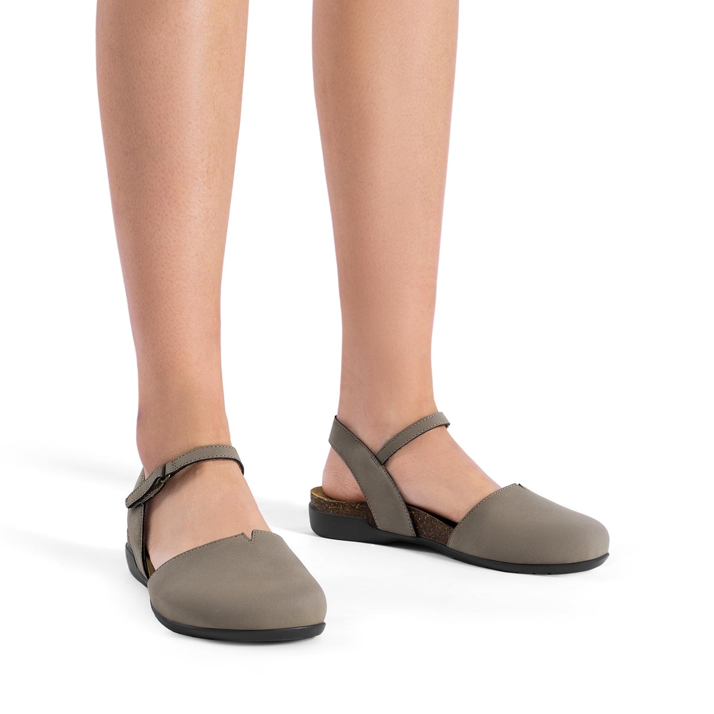 DREAM PAIRS Women's Closed Toe Sandals Arch Support Comfort Cork Footbed Flat Sandals Summer Shoes N31