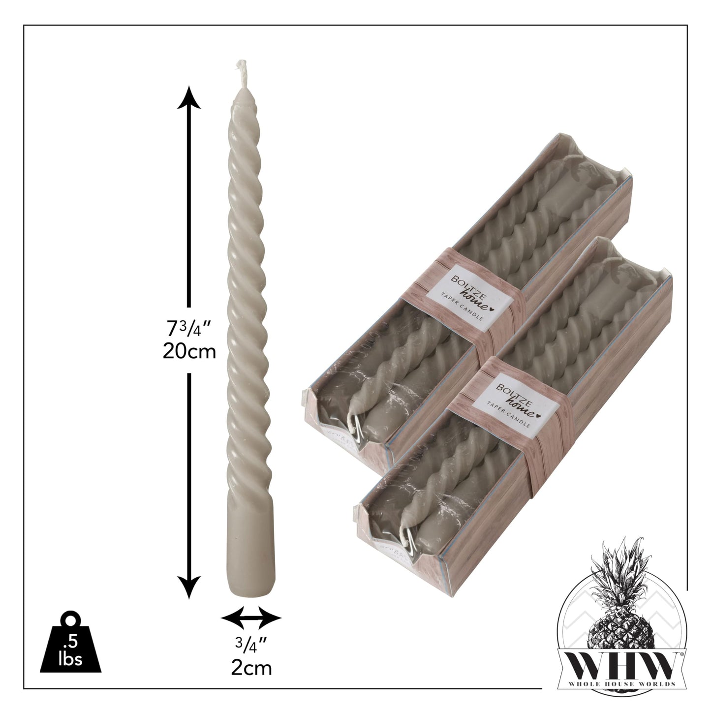 12 Piece Pale Green Twist Taper Candles, 2 Boxed Sets of 6, 4 Hours Burn Time, Paraffin Wax, 7.75 Inches BST220