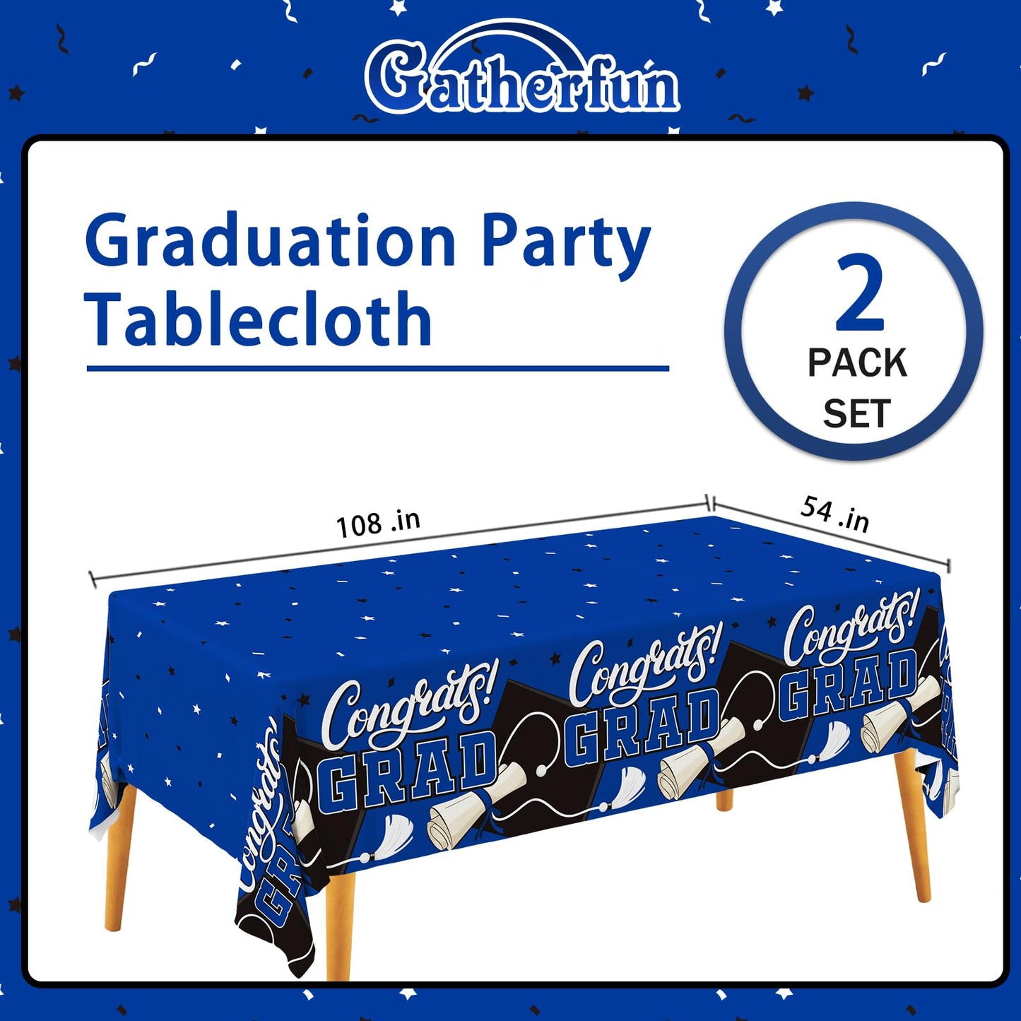 Gatherfun Graduation Decorations 2026 Kit - 2 Pcs Red Gongrats Grad Tablecover for Party Decorations，Graduation Plastic Table Covers 54"x108" BST326L
