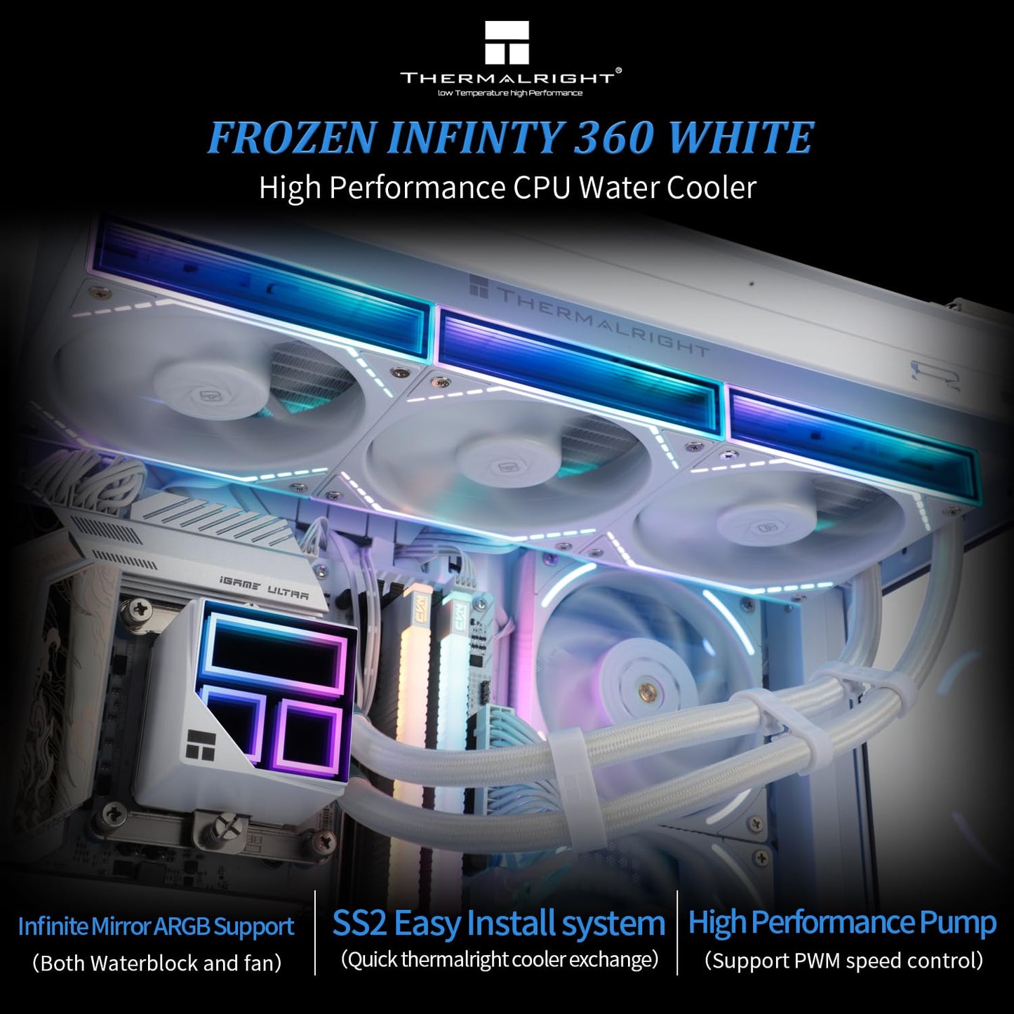 Thermalright Frozen Infinity 360 White Liquid CPU Cooler,Triple PWM Fans with 2000RPM,Desktop CPU Aio Cooler,for AM4/AM5&Intel LGA1150/1151/1200/2011/1700/1851,Infinity Mirror PC CPU Water Cooler