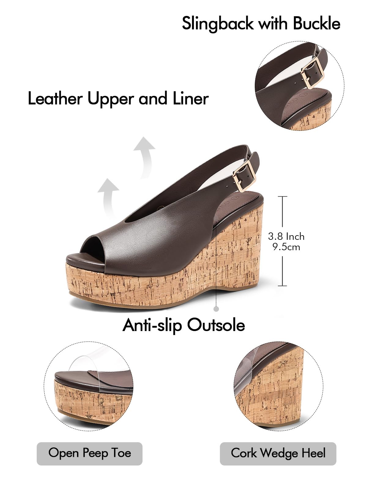 Coutgo Womens Platform Wedge Sandals Open Peep Toe Slingback Cork High Heels Summer Beach Shoes DD1210
