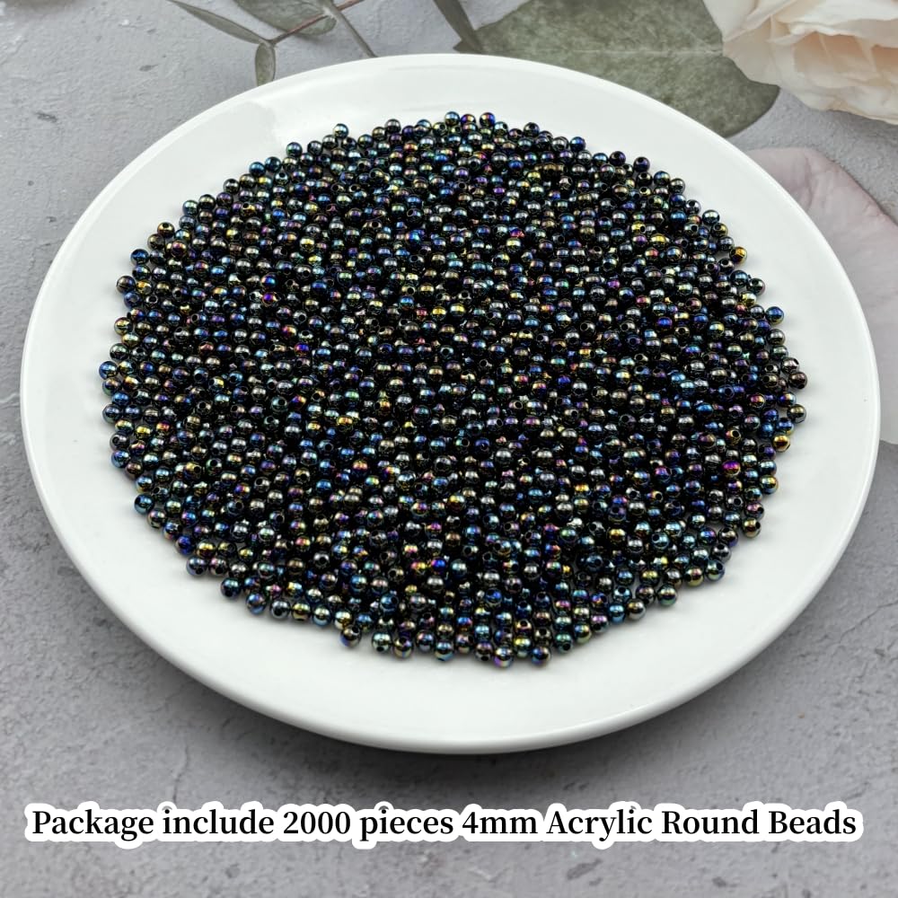 2000pcs 4mm Acrylic Round Beads AB Colors Acrylic Beads Round Spacer Beads with Hole for DIY Bracelet Necklace Jewelry Making Supplies Handmade Craft(Green AB) BST220