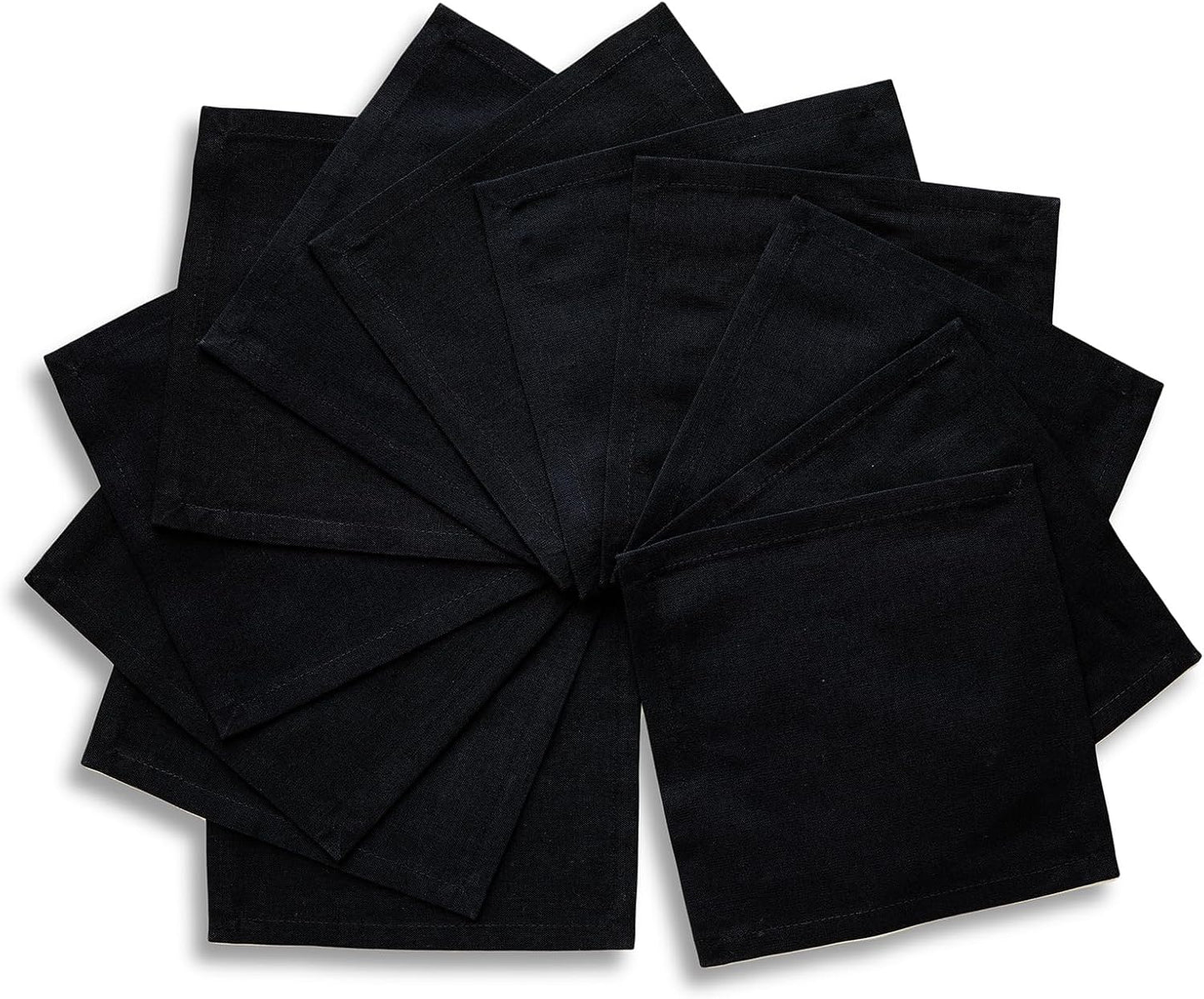 Solino Home Cotton Linen Cocktail Napkins Black, Dru 6 x 6 in, Set of 12 | Small Cloth Napkins for cocktails, coasters and appetizer serving | soft cotton linen weave, artisan crafted | fully washable BST326SOLH