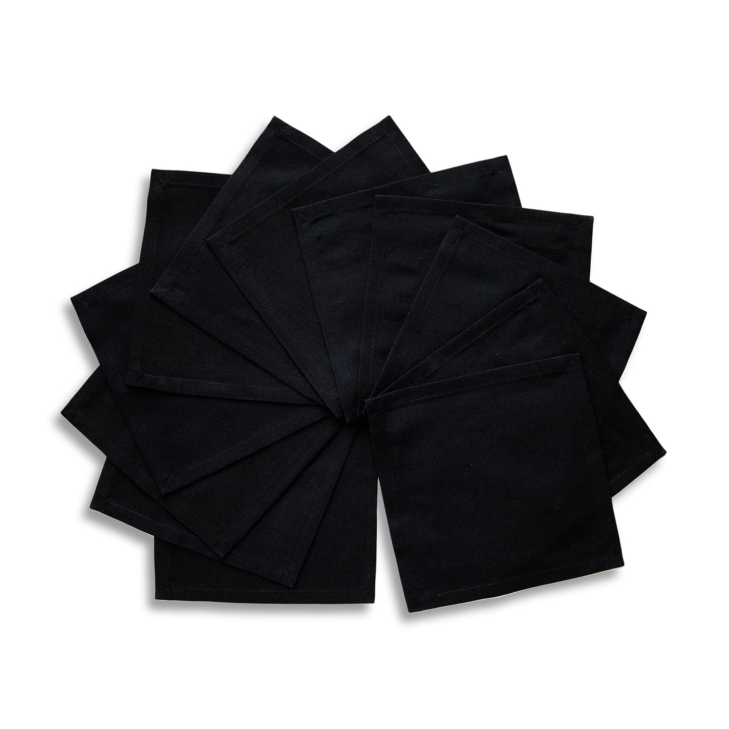 Solino Home Cotton Linen Cocktail Napkins Black, Dru 6 x 6 in, Set of 12 | Small Cloth Napkins for cocktails, coasters and appetizer serving | soft cotton linen weave, artisan crafted | fully washable BST326SOLH