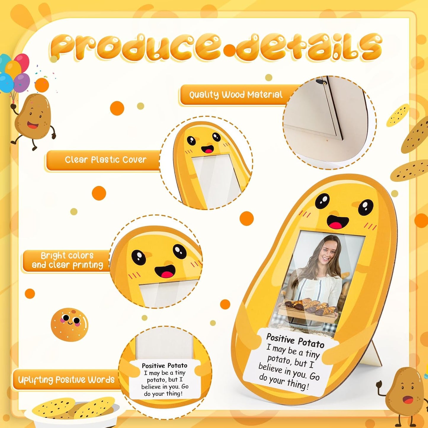 AceOrbit 10 Pcs 4"x 6" Emotional Support Potato Frame Employee Positive Gifts Inspirational Potato Desk Accessories Party Favors Wood Cute Table Decor for Graduate Teacher Colleague BST326H