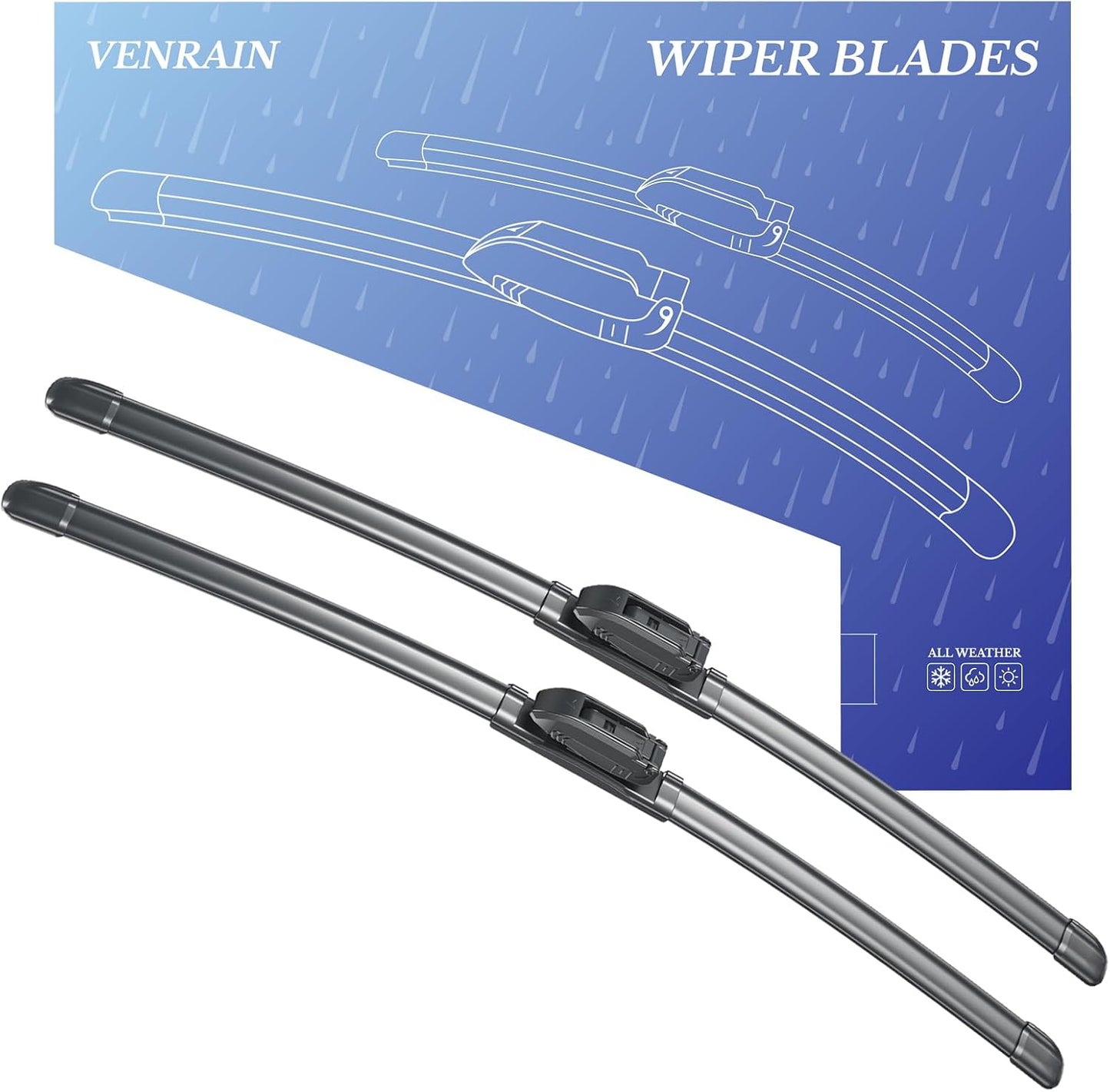 Wiper Blades, OEM Quality, Premium All-Season PTFE Rubber, Quiet & Streak-Free, J-Hook, Automotive Replacement Windshield Wiper Blades (26"+16" Pair for Front Windshield) WN420