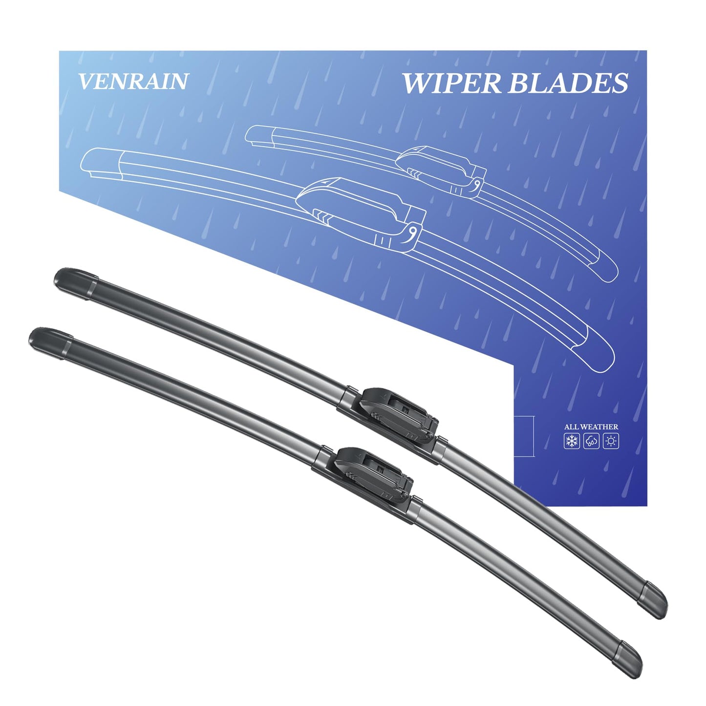 Wiper Blades, OEM Quality, Premium All-Season PTFE Rubber, Quiet & Streak-Free, J-Hook, Automotive Replacement Windshield Wiper Blades (26"+16" Pair for Front Windshield) WN420