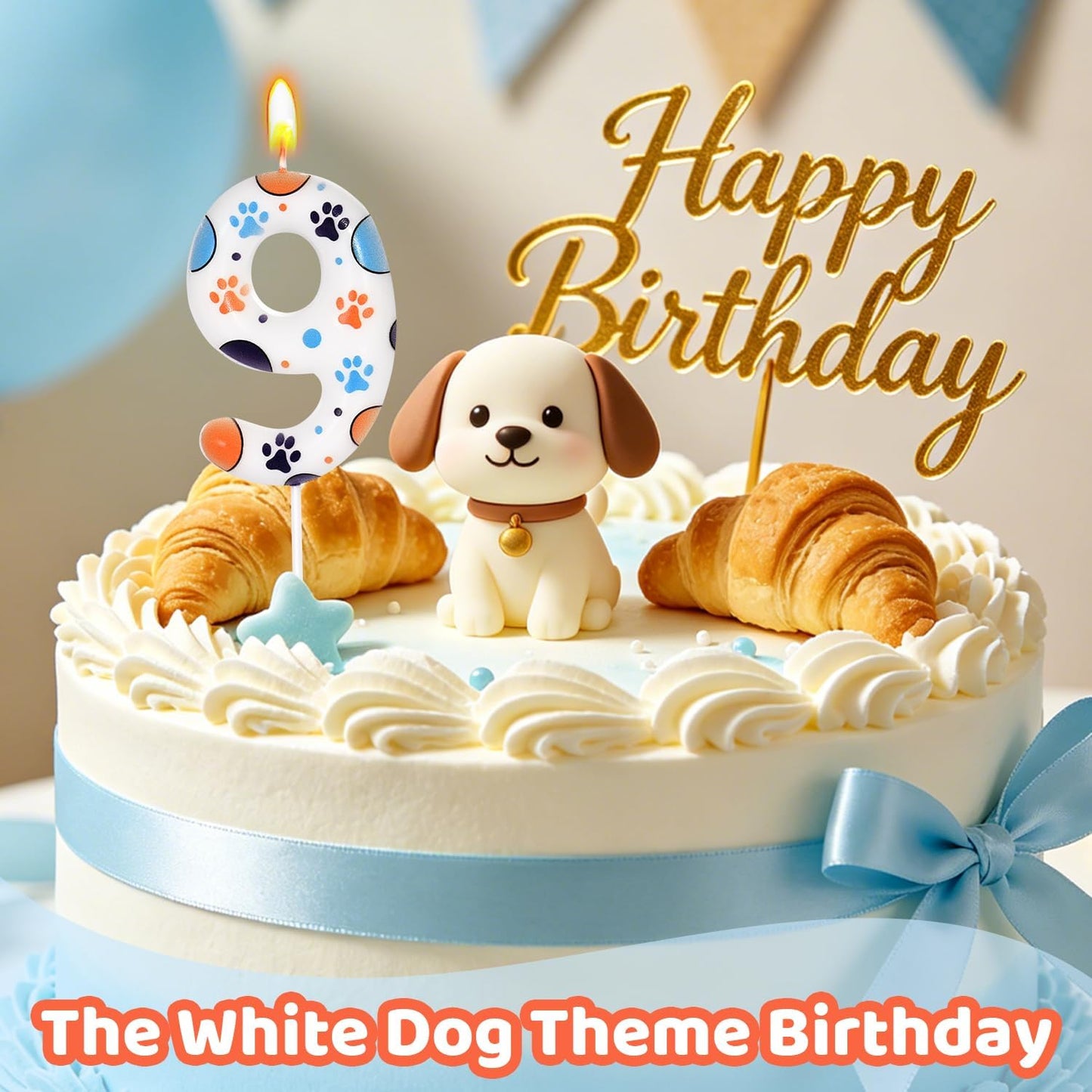 Number 9 Blue Dog Birthday Candle, Cute Dog Paw Print Cake Topper Candle, Bithday Party Supplies, Cake Decoration for Kid, Pets Celebrations Decor BST326L
