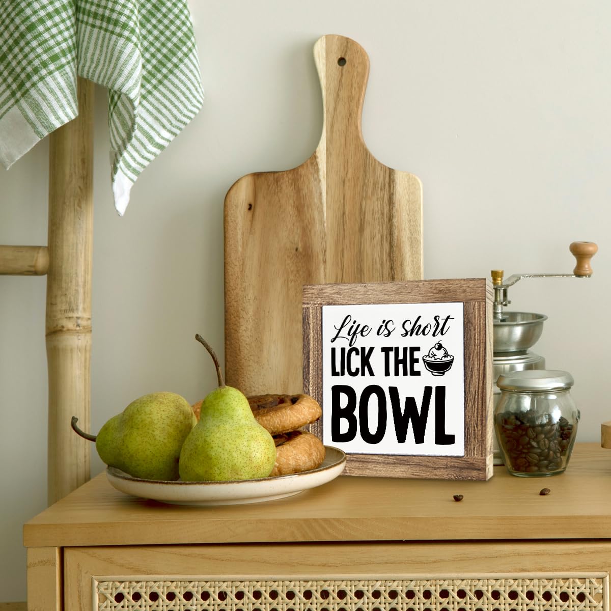 Just A Spoonful of Sugar Sign, Coffee Decor Sign, Rustic Kitchen Box Signs, Coffee Station Decor, Modern Farmhouse Home Decors for Kitchen Bar, Cafe Decors, Freestanding Wooden Plaque BST326L