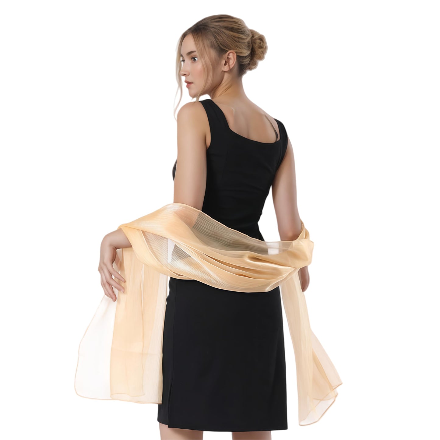 Women Sheer Crepe Shawl - Lightweight Soft Shimmer Wrap for Evening Party, Travel & Festival - Versatile Elegant WN420