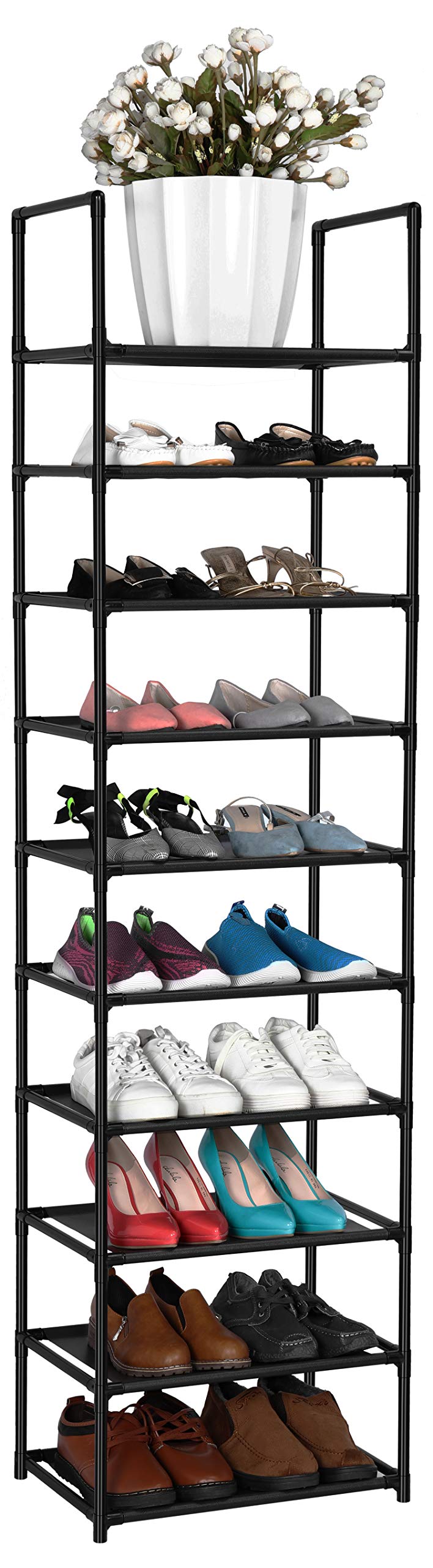 FIDUCIAL HOME 10 Tiers Shoe Rack Organizer 20 Pairs Tall Shoe Shelf | Tall Narrow Space Saving for Closet Entryway Dorm, Easy to Assemble, 17"L x 11"W x 68.8"H, Black BST220