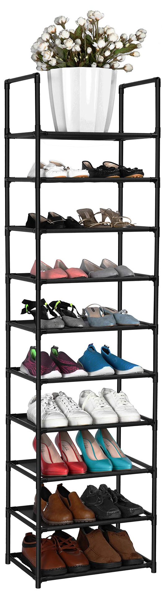 FIDUCIAL HOME 10 Tiers Shoe Rack Organizer 20 Pairs Tall Shoe Shelf | Tall Narrow Space Saving for Closet Entryway Dorm, Easy to Assemble, 17"L x 11"W x 68.8"H, Black BST220