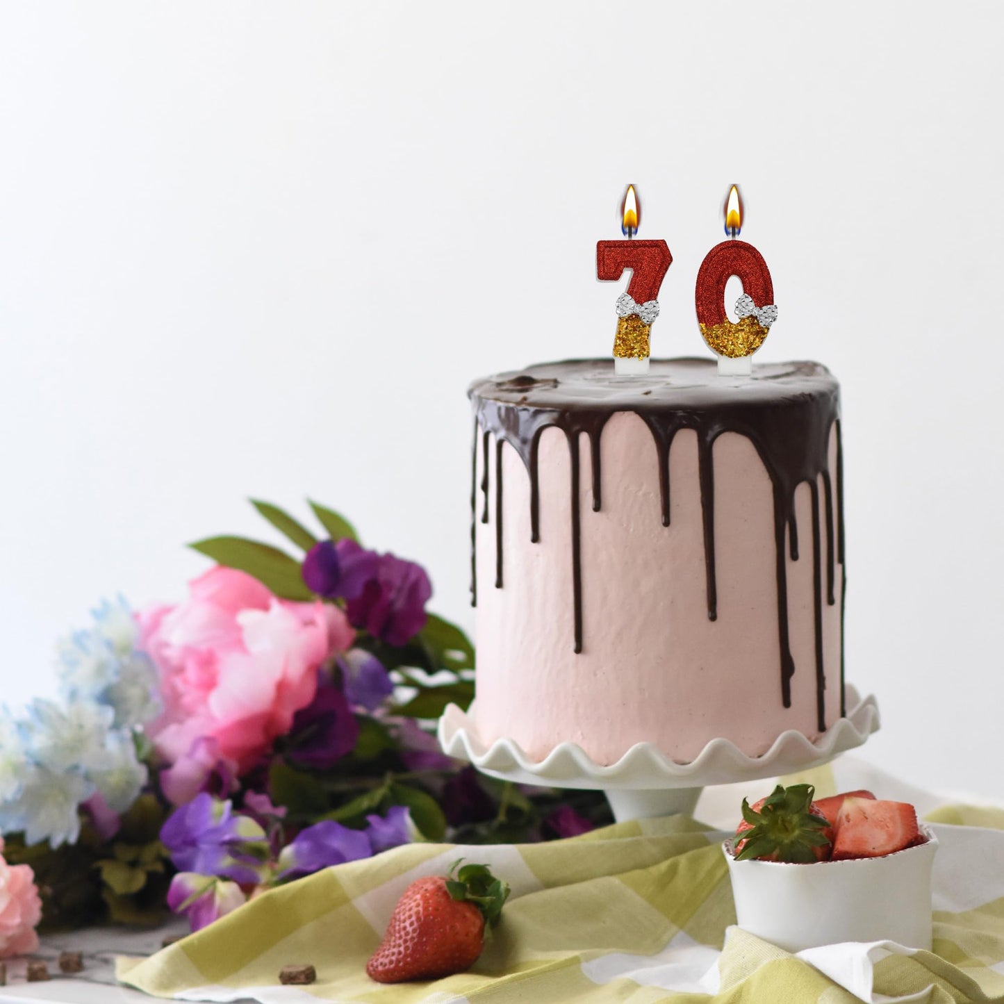 70th Birthday Candles, Pink 70 Year Old Number Birthday Candles for Women, Happy Birthday Party Cake Topper Decoration Gifts for 70th Wedding Anniversary Celebration BST220