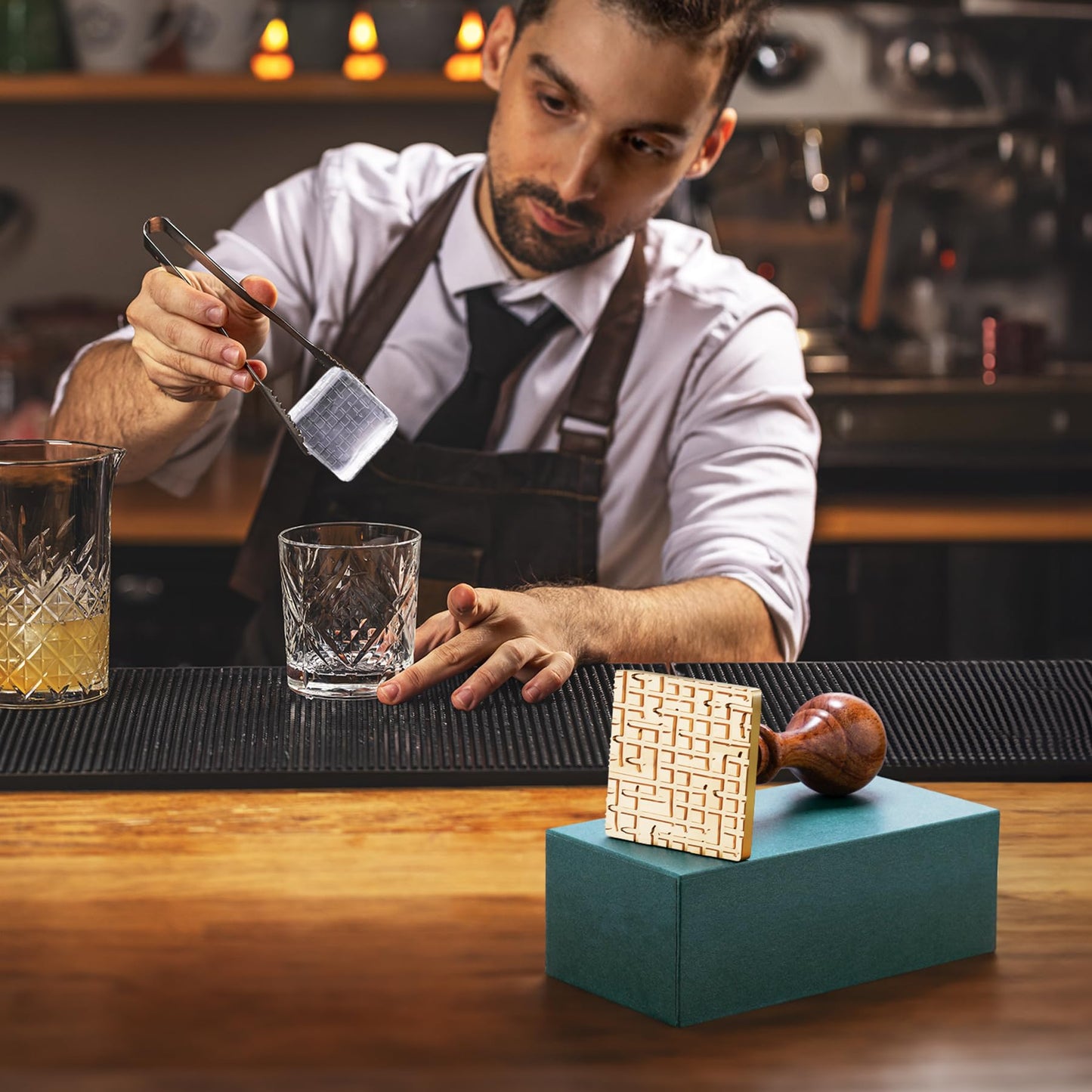 NiHome Ice Cube Stamp for Cocktails, Copper Ice Press Stamps w/Brass Head & Solid Wooden Handle Gift Packaging, Easy-to-Use for Cocktails Whiskey, Party Drinks, Home Bar, Holiday Events (3 Patterns) BST326H