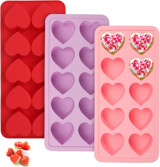 3PCS Heart Shaped Mold Silicone, 10-Cavity Chocolate Heart Mold Silicone Small Non-stick Mould for Baking Homemade Treats Mould for Candy Jelly Gummy Food Candles Epoxy Resin Valentine Crafts BST326L