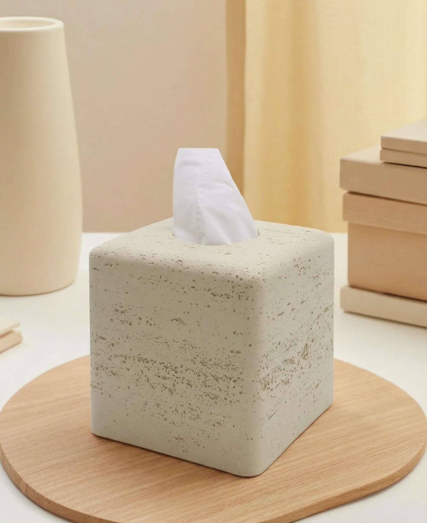 Square Tissue Box Cover Decorative Kleenex Box Holder for Bathroom & Living Room with Handcrafted Texture (colla Gold) BST220