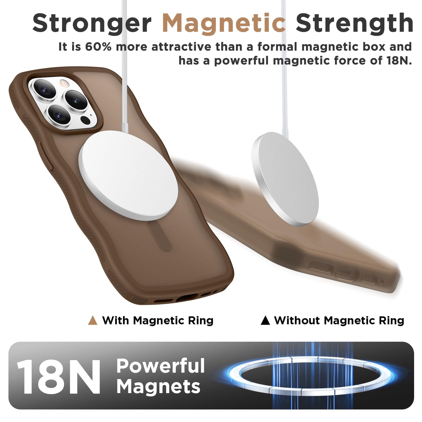 Magnetic for iPhone 13 Pro Case, Compatible with MagSafe Cute Wave Non-Slip Translucent Matte Easier Grip Shockproof Phone Case for iPhone 13 Pro, Black WN420