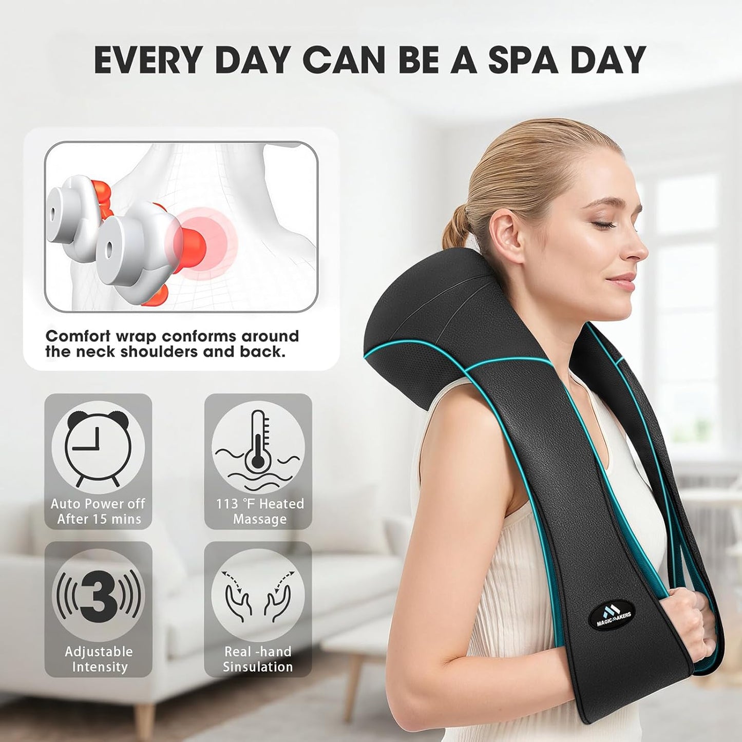 MagicMakers Shiatsu Neck Massager with Heat for Pain Relief Deep Tissue 79