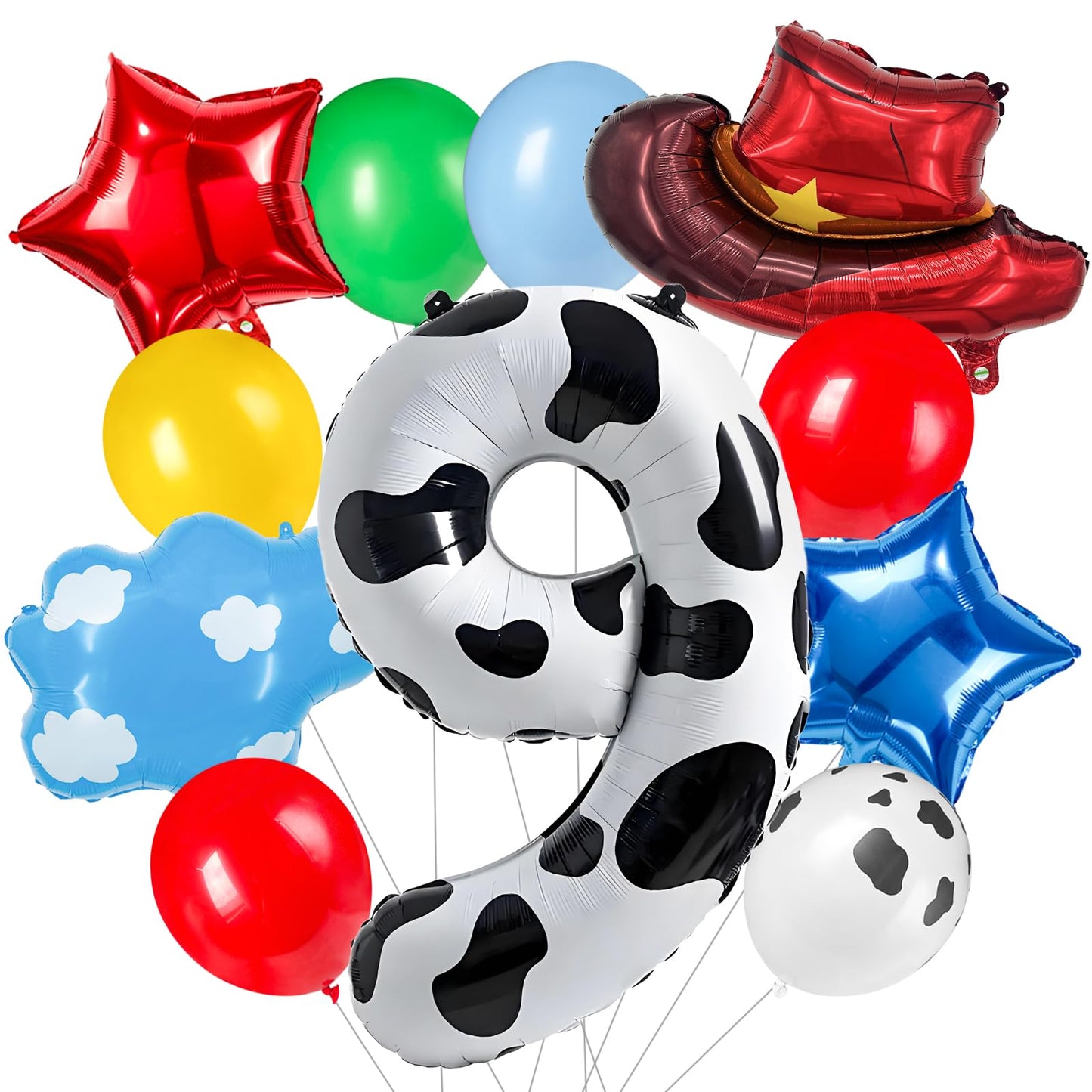 11-Pack Cowboy Theme Balloon Set, Farm Theme Decorations, Balloons with Hats and Clouds, Boys and Girls Birthday Party Supplies (1) BST202
