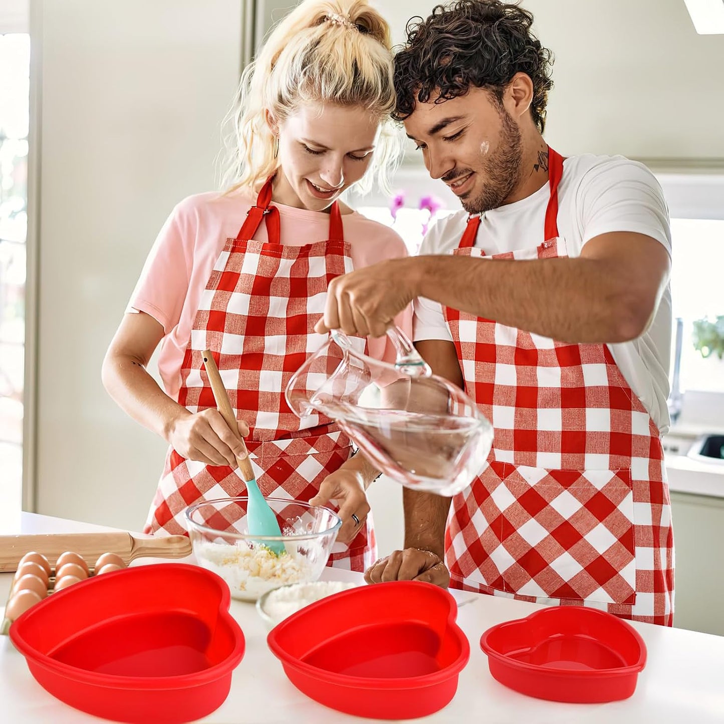 3 Pieces Silicone Heart Cake Pan, 5 8 10 inches Heart Shaped Cake Pan Nonstick Cheesecake Mold Reusable Food Grade Silicone Baking Mold for Baking Brownie Valentine Mother Wedding Birthday Day, Red BST326H