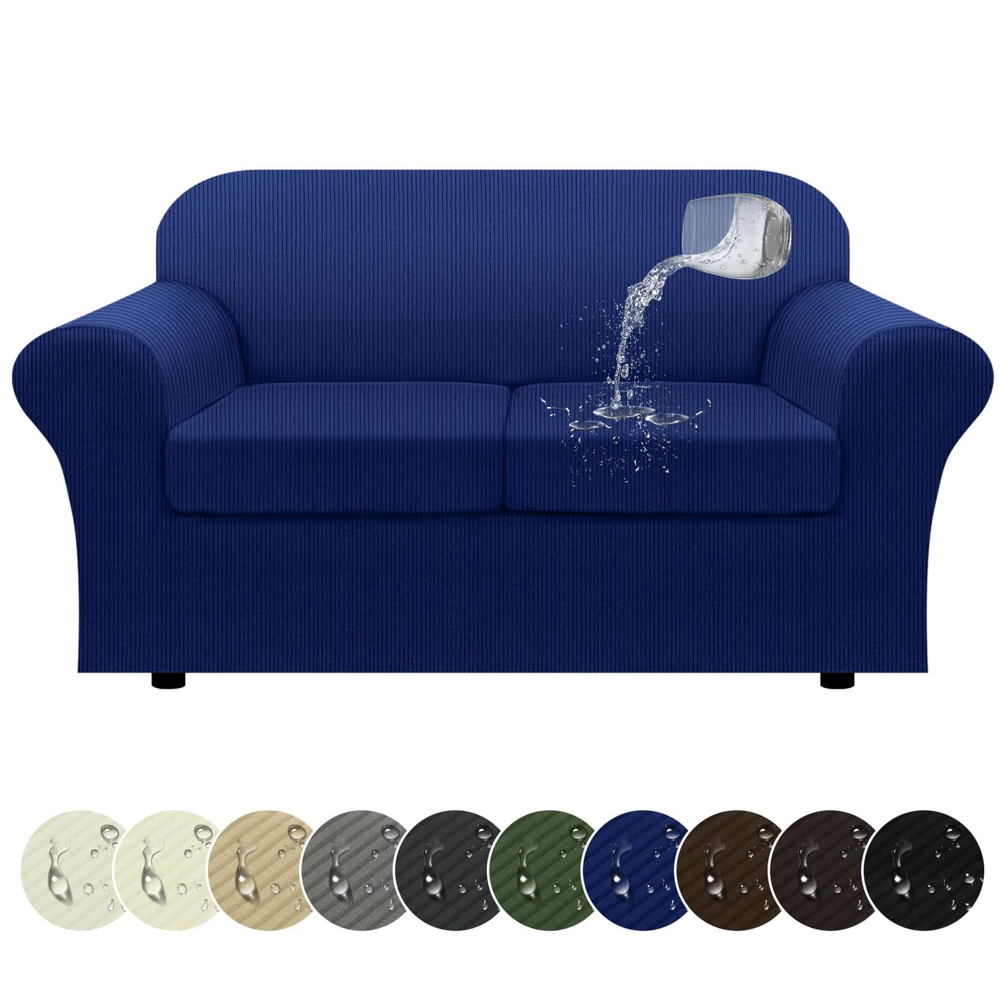 Waterproof Chair Cover with Arms 2-Piece Set Striped Slipcover for 1 Separate T Cushion Couch - TPU Fabric Armchair Covers Leakproof Couch Protector for Kids, Pets(Chair, Beige) BST220