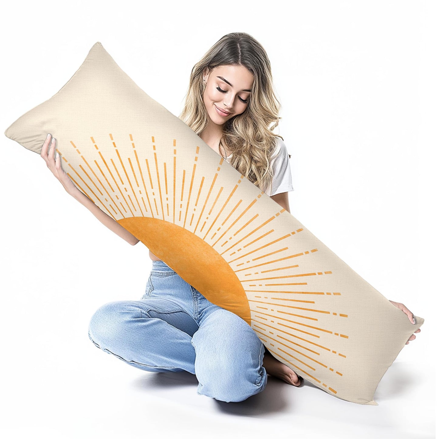 Boho Sun Sunshine 21x54 Body Pillow Cover Case, Modern Neutral Boho Horizontal Sun Sunset Sunrise Decorative Long Hug Pillow Cases for Bed Couch BST220