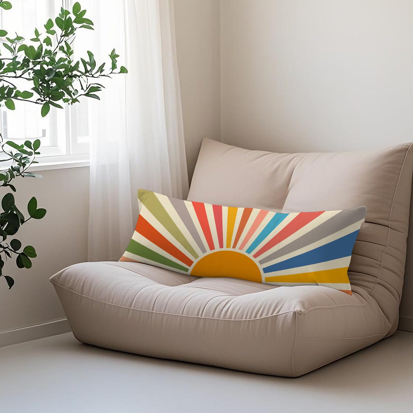 Boho Sun Sunshine 21x54 Body Pillow Cover Case, Modern Neutral Boho Horizontal Sun Sunset Sunrise Decorative Long Hug Pillow Cases for Bed Couch BST220