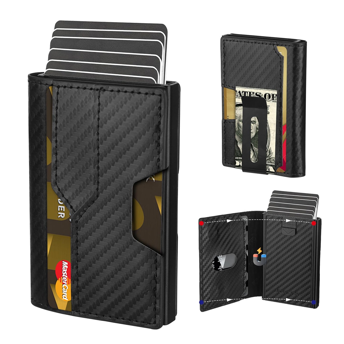 Mens slim Wallet，with RFID Shielding, Holds 9 Cards Easily, metal wallet， card wallet for Men, Minimalist Wallet For Men, Made of aluminum and Pu Synthetic Leather, Includes Cash clip (Black) BST202