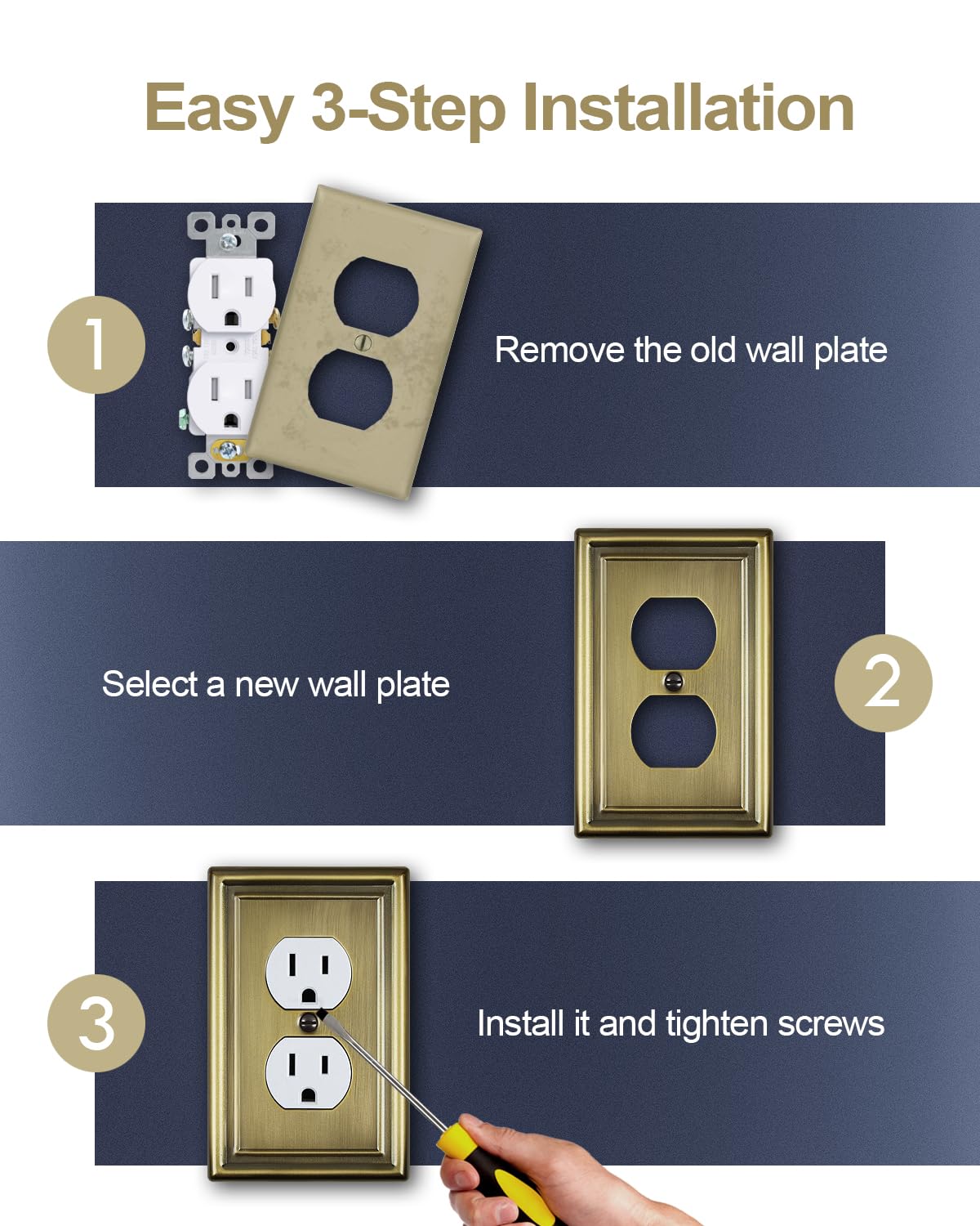 Decorative Metal Wall Plates, Switch Plates Outlet Covers (Off White/1 Decorator 4 Pack) WN420