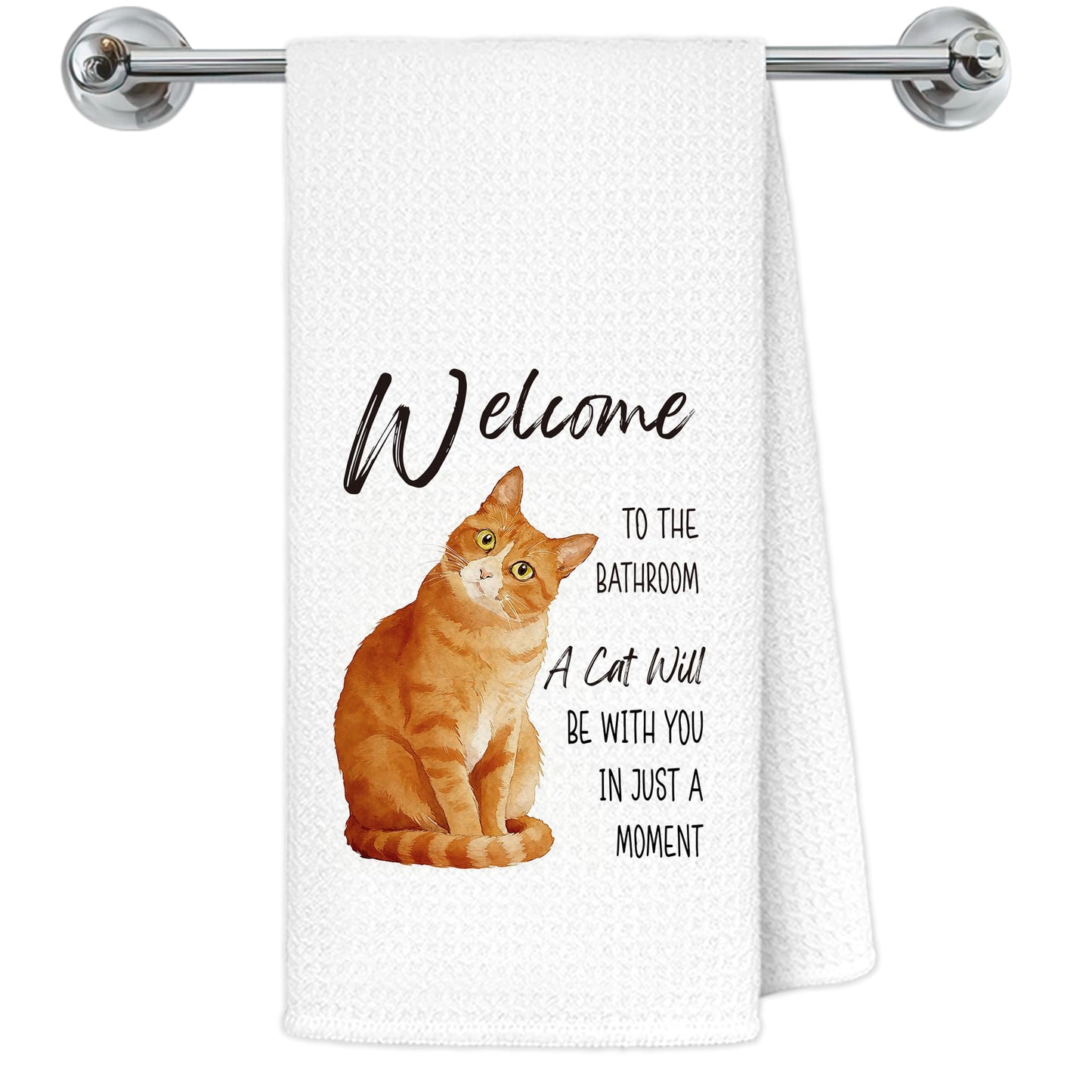 Blue and White Chinoiserie Orange Cat Bathroom Hand Towels, Orange Cat Gifts, Funny Oriental Kitty Decorative Hand Towels Bathroom Restroom Washroom Yoga Spa Zen Decor, 16x24 Inch BST326L