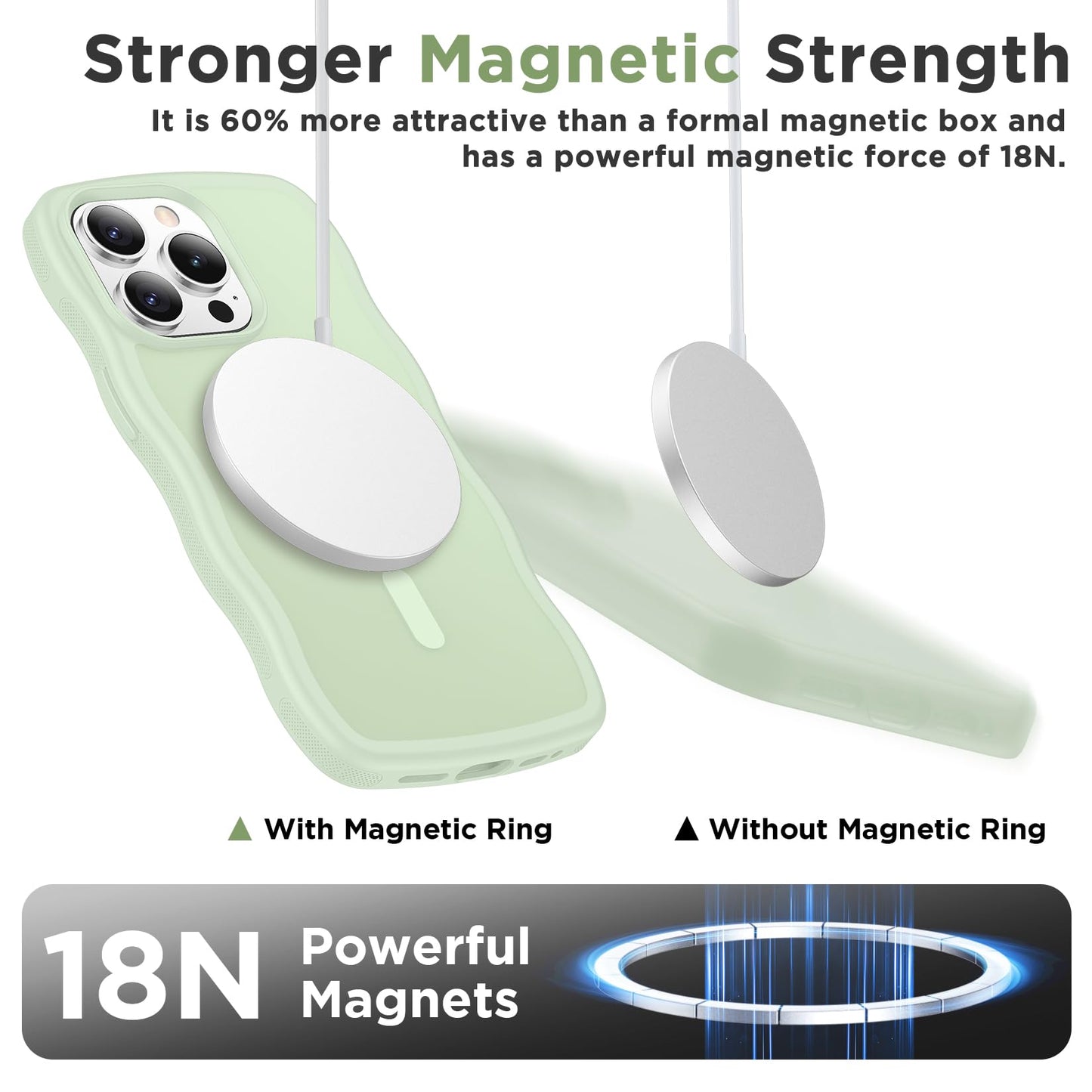 Magnetic for iPhone 13 Pro Case, Compatible with MagSafe Cute Wave Non-Slip Translucent Matte Easier Grip Shockproof Phone Case for iPhone 13 Pro, Black WN420