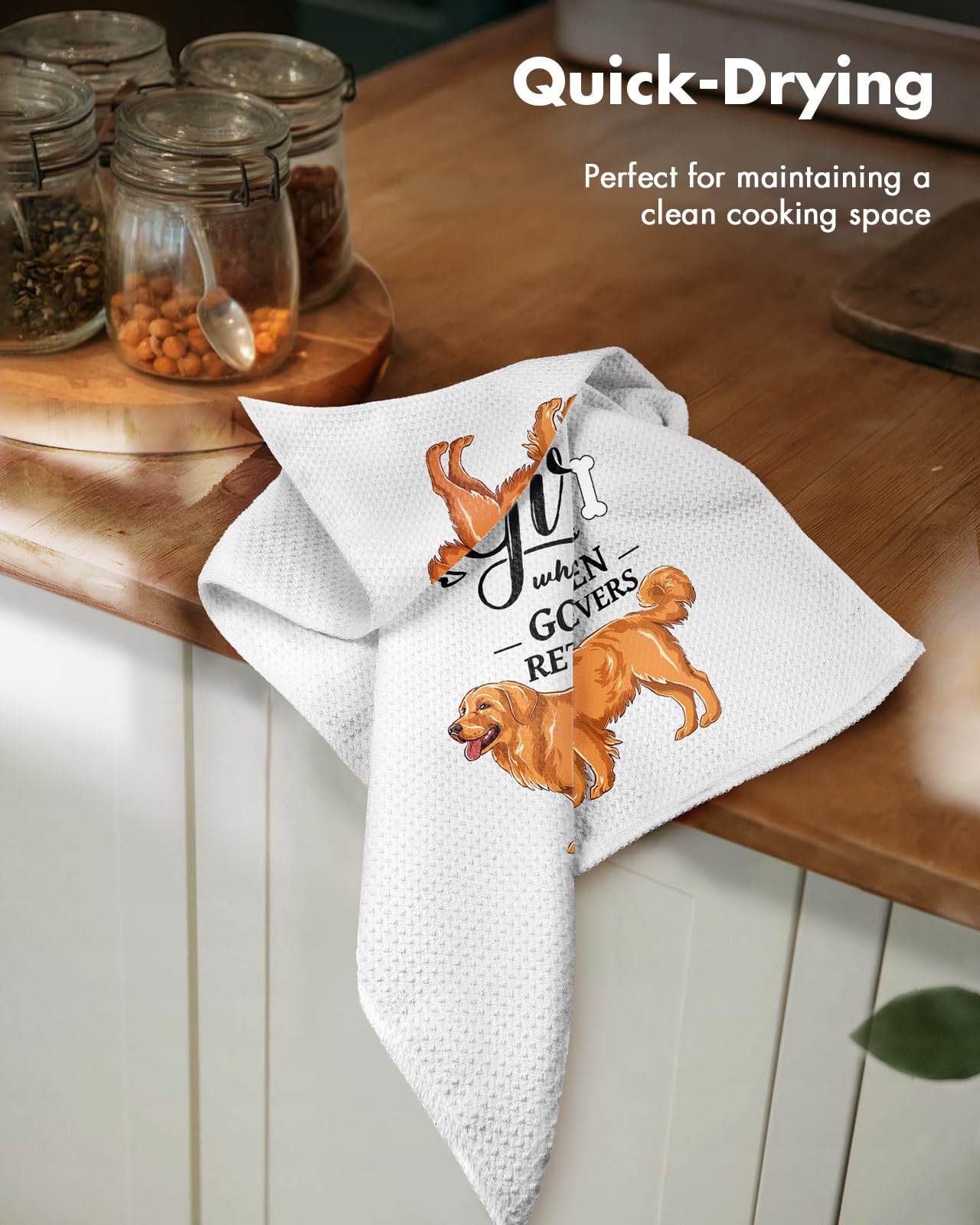 Miss Adola Dog Funny Kitchen Towels - 15x28 Inch Decorative Waffle Microfiber Dish Cloths Cute Absorbent Reusable Hand Tea Towels with Hanging Loop French Bulldog Gift for Dog Lovers WN420