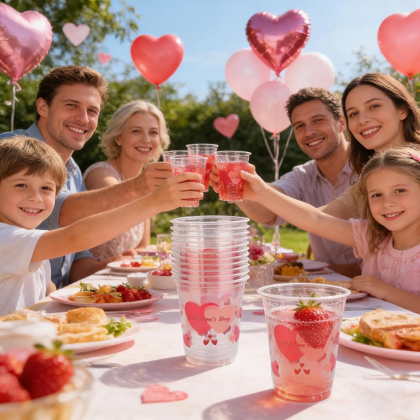 50 Pcs 12oz Valentine's Day Plastic Cups Clear Disposable Cups with Pink Hearts | Valentine Party Cups, Galentine's, Party Supplies, Bulk Drinkware WN420