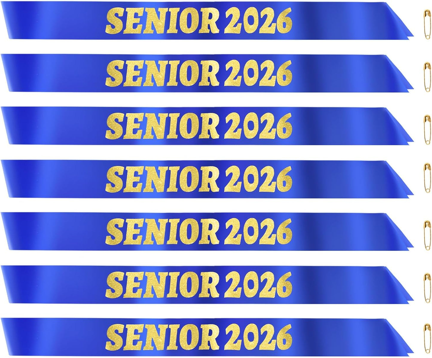 7 Pcs Senior Sashes 2026 Set, Blue Senior Satin Sash with Gold Letters for Class of 2026 Graduation Party Decorations Supplies Favors, Senior Sashes Class of 2026, Graduation Sash 2026 BST220