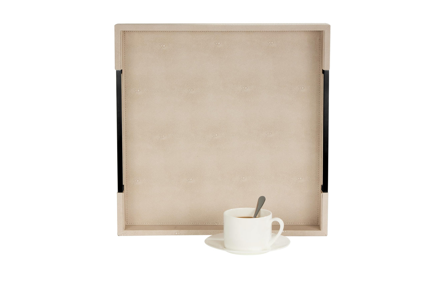 Sagala 16"x16" Ivory Shagreen Leather Serving Tray with Handles for Ottoman Coffee Table, Stylish Decorative Tray for Living Room Modern Home Decor (Ivory-Black, Square 16") BST220