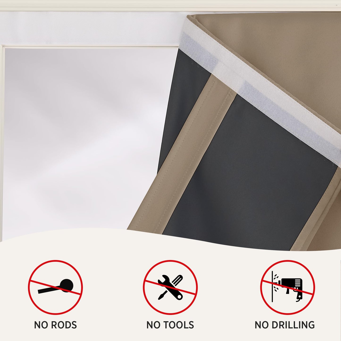 RYB HOME 100% Blackout French Door Curtains for Door Window - Room Darkening No Coating Thermal Insulated Privacy Protection Adhesive Cover for Glass Window, W 26 x L 40, 1 Panel, Black BST220