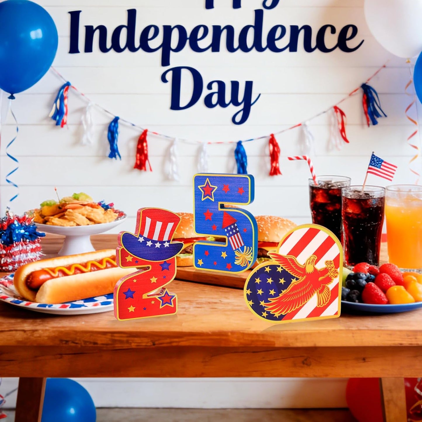 HOWAF 4th of July Decorations Table Decor, USA 250th Anniversary Decorations Wooden Table Centerpiece, America Independence Day 250th Birthday Table Topper BST326L