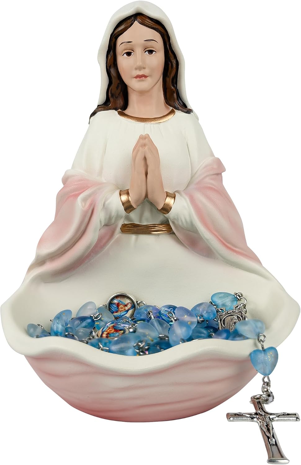 Blessed Mother Statue, Hand Painted Virgin Mary Rosary Holder Catholic Gifts for Women, 6 Inches Saint Mary Statue Religious Home Tabletop Altar Decor (Pink) BST202