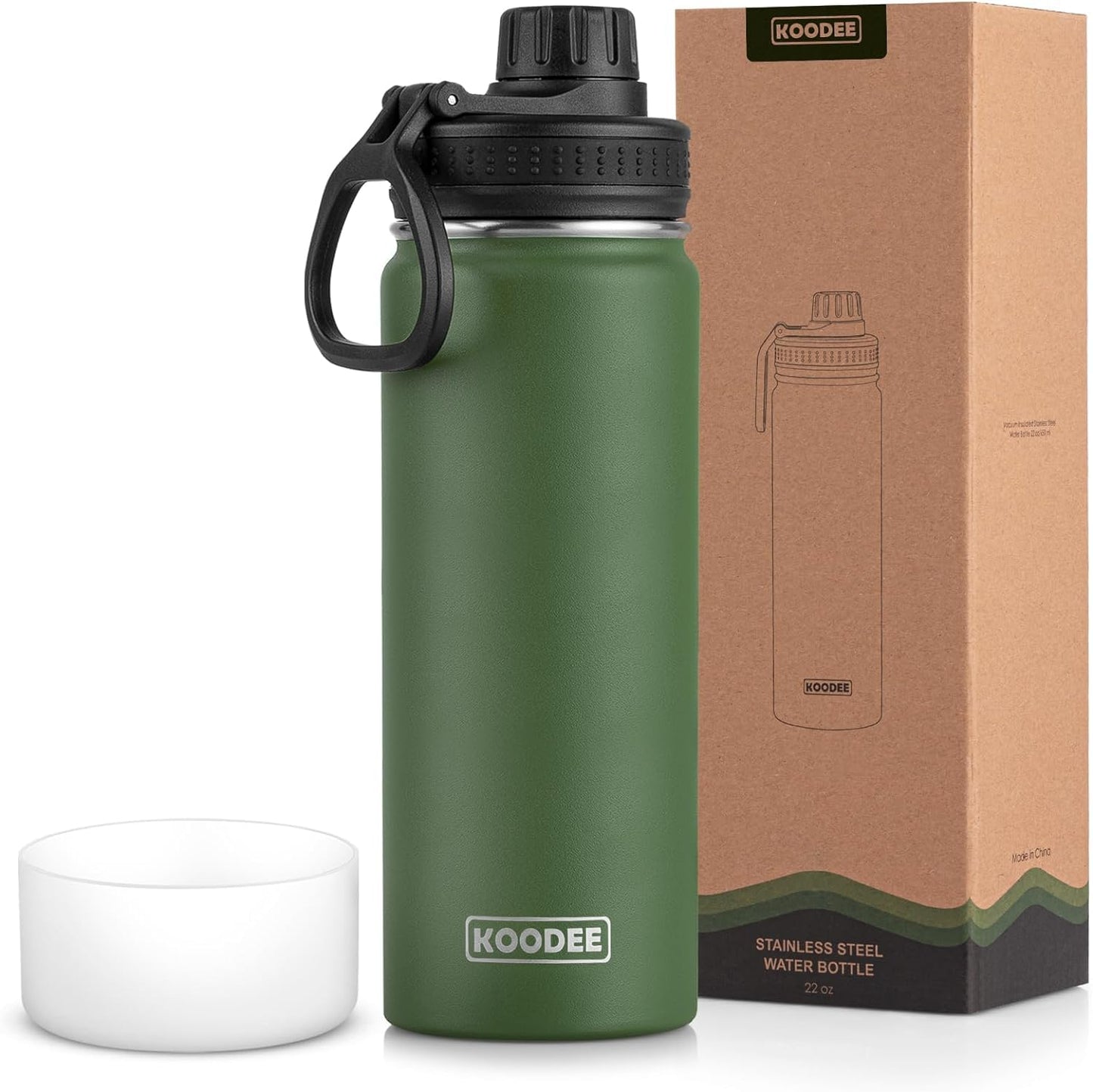koodee Water Bottle-12 oz Stainless Steel Double Wall Vacuum Insulated Water Bottle for School-Wide Mouth Flask with Straw Lid (Teal) BST220