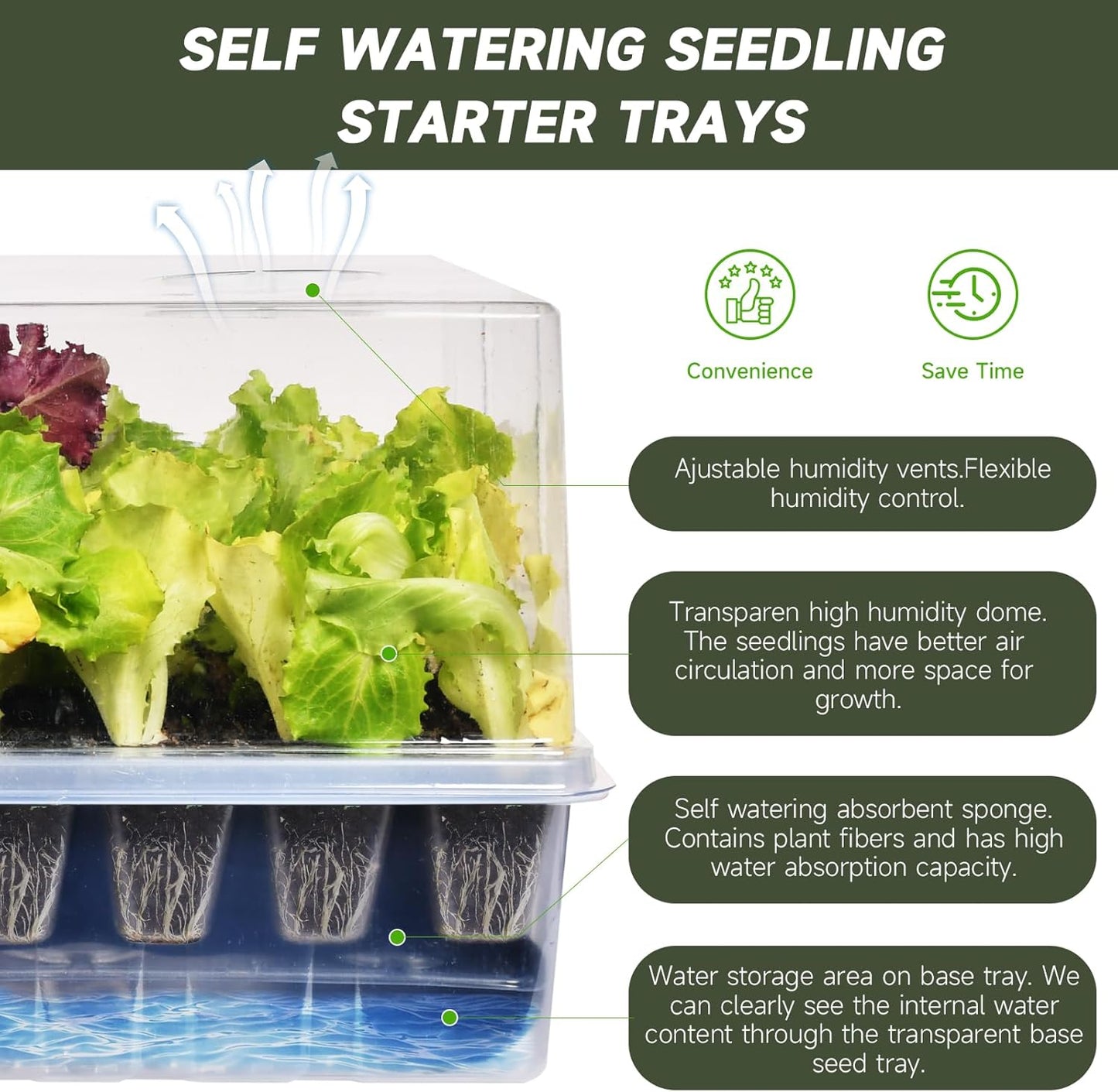 Adawook Self-Watering Seed Starter Tray, Seed Starter Kit Self Water N3233