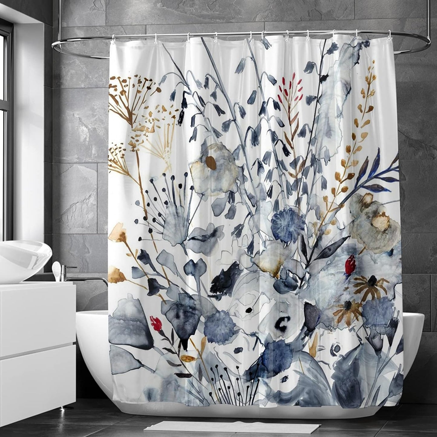 Floral Shower Curtain (72” x 72”), Polyester Fabric Printed Shower Curtain Set for Bathroom with Hooks（01） BST202