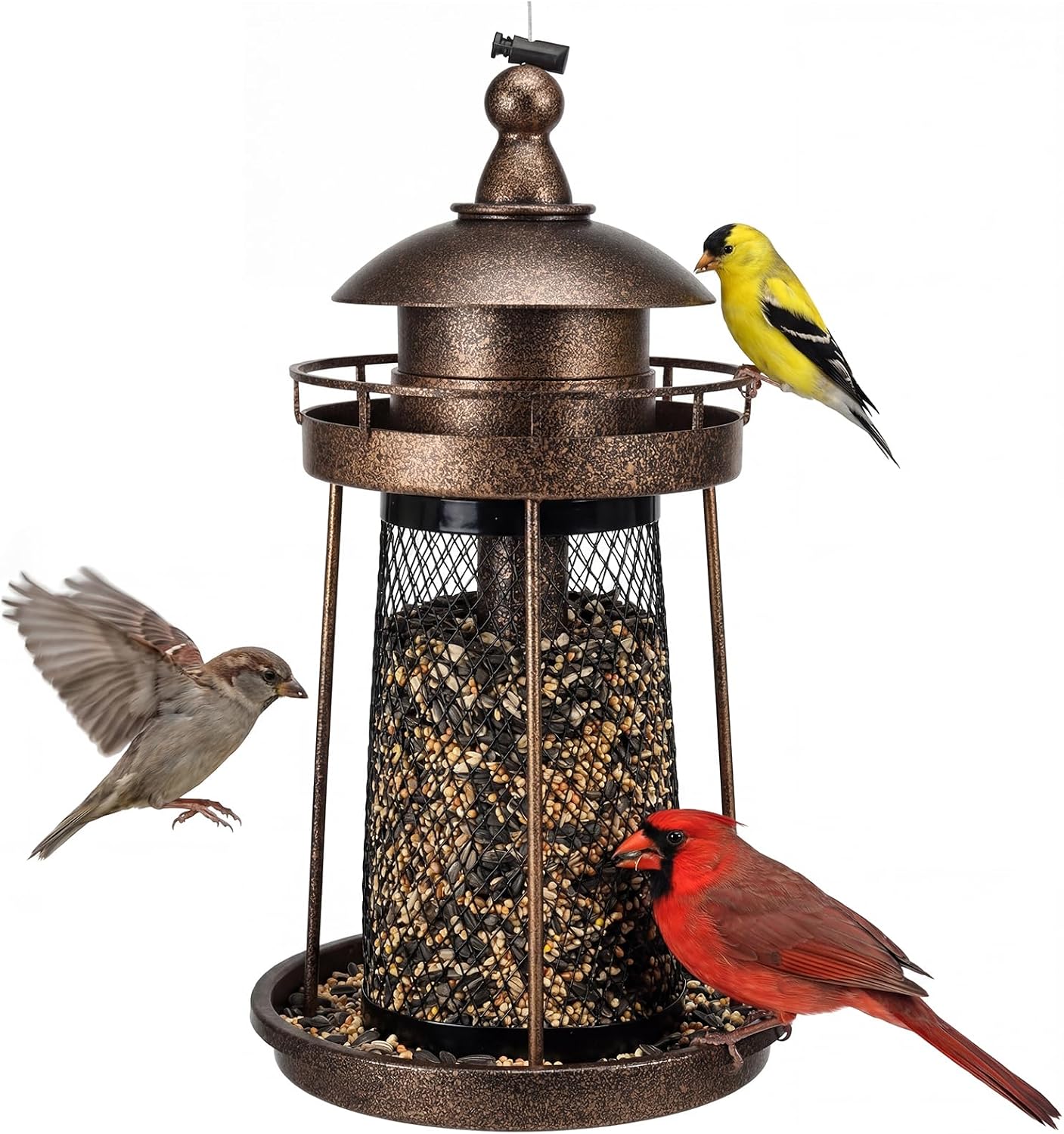 Lavezee Bird Feeder for Outdoors, Large Capacity Hanging Bird Feeders for Outside Wild Birds Hummingbird Parrot, Bronze WN420